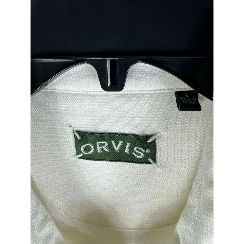 Orvis Mens Cream Button Front Shirt Size L